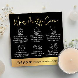Wax Melts Safety Guide - zwarte & Gold Logo Kaart Vierkante Visitekaartje