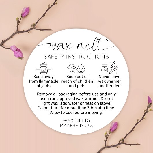 Wax Melts Waarschuwing Etiket modern script zwart