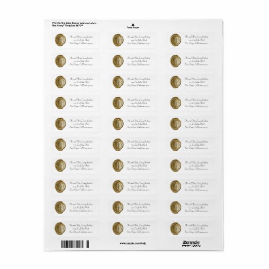 Wax Monogram Adresetiket - Gold Cross1 Etiket (Full Sheet)