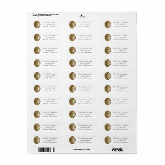 Wax Monogram Adresetiketten - Script T Etiket (Full Sheet)
