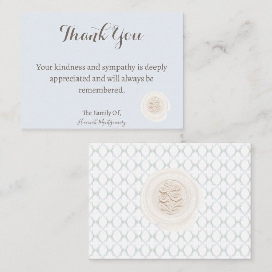 Wax Seal Baby Blauw Sympathie Dank u kaart Notitiekaartje (Voorkant / Achterkant)