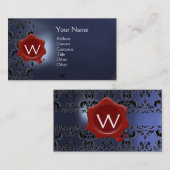 WAX SEAL DAMASK MONOGRAM blauw rood zwart Visitekaartje (Voorkant / Achterkant)