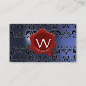 WAX SEAL DAMASK MONOGRAM blauw rood zwart Visitekaartje (Achterkant)