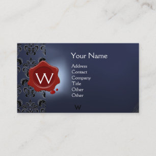 WAX SEAL DAMASK MONOGRAM blauw rood zwart Visitekaartje