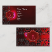 WAX SEAL DAMASK MONOGRAM Red burgundi Visitekaartje (Voorkant / Achterkant)