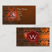 WAX SEAL DAMASK MONOGRAM sinaasappel Visitekaartje (Voorkant / Achterkant)