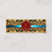 WAX SEAL DAMASK PARCHCHMENT MONOGRAM blue Mini Visitekaartje (Achterkant)
