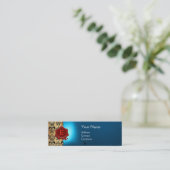WAX SEAL DAMASK PARCHCHMENT MONOGRAM blue Mini Visitekaartje (Staand voorkant)
