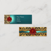 WAX SEAL DAMASK PARCHCHMENT MONOGRAM blue Mini Visitekaartje (Voorkant / Achterkant)