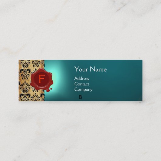 WAX SEAL DAMASK PARCHCHMENT MONOGRAM blue Mini Visitekaartje (Voorkant)