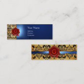 WAX SEAL DAMASK PARCHCHMENT MONOGRAM blue Mini Visitekaartje (Voorkant / Achterkant)