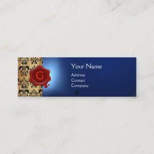 WAX SEAL DAMASK PARCHCHMENT MONOGRAM blue Mini Visitekaartje