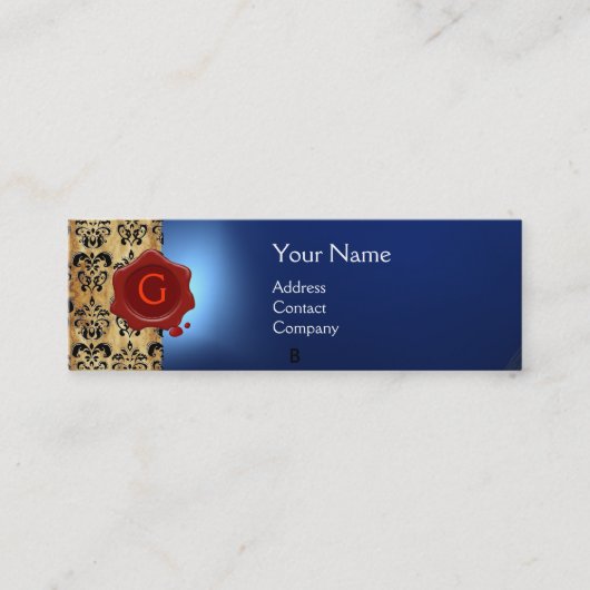 WAX SEAL DAMASK PARCHCHMENT MONOGRAM blue Mini Visitekaartje (Voorkant)