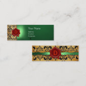 WAX SEAL DAMASK PARCHCHMENT MONOGRAM green Mini Visitekaartje (Voorkant / Achterkant)