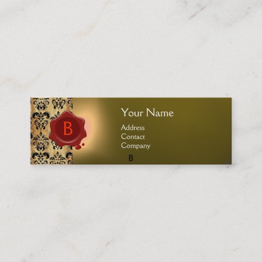 WAX SEAL DAMASK PARCHMENT MONOGRAM geel Mini Visitekaartje (Voorkant)
