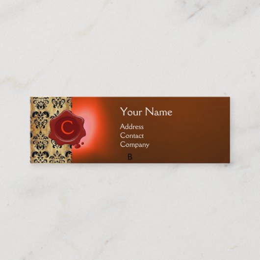 WAX SEAL DAMASK PARCHMENT MONOGRAM oranje Mini Visitekaartje (Voorkant)