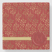 Wax Seal Gold Leaf Pattern Red Elegant Monogram Stenen Onderzetter (Voorkant)