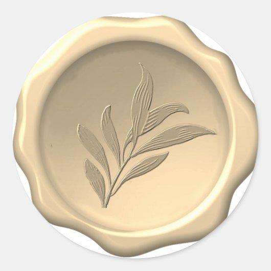 Wax Seal in reliëf bladeren botanische loof gouden Ronde Sticker (Voorkant)