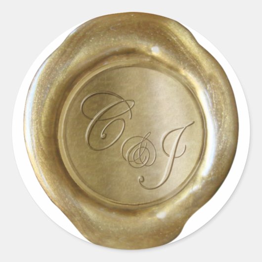 Wax Seal Monogram - Goud - C&J - Carrie Custom Ronde Sticker (Voorkant)