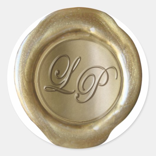 Wax Seal Monogram - Goud - "LP" - Amy Custom Ronde Sticker (Voorkant)