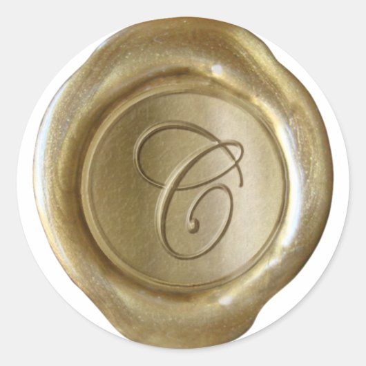 Wax Seal Monogram - Goud - Manuscript C - Ronde Sticker (Voorkant)