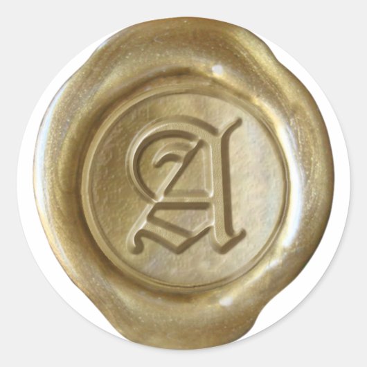 Wax Seal Monogram - Goud - Oud Engels - Letter A Ronde Sticker (Voorkant)