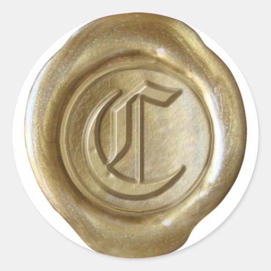 Wax Seal Monogram - Goud - Oud Engels - Letter C Ronde Sticker (Voorkant)