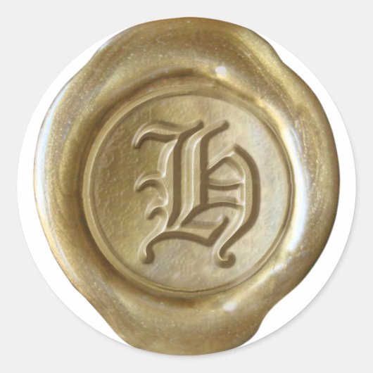 Wax Seal Monogram - Goud - Oud Engels - Letter H Ronde Sticker (Voorkant)