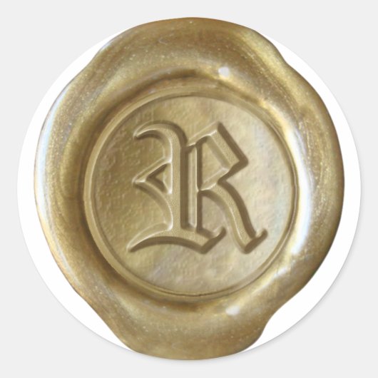 Wax Seal Monogram - Goud - Oud Engels - Letter R Ronde Sticker (Voorkant)