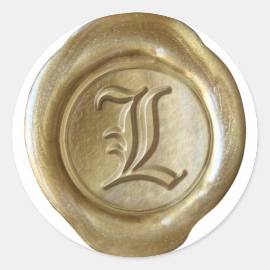 Wax Seal Monogram - Goud - Oudengels - Letter L Ronde Sticker (Voorkant)