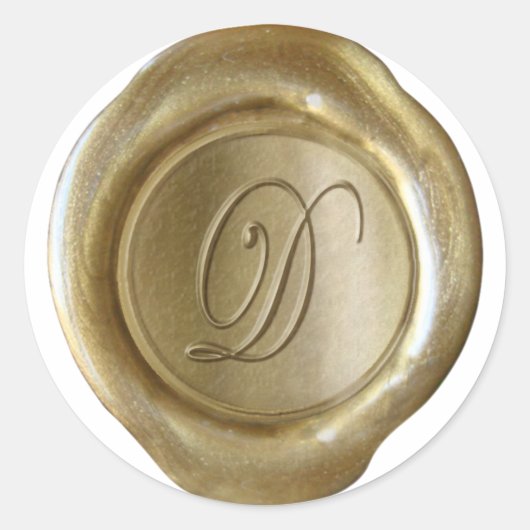 Wax Seal Monogram - Goud - Script D - Ronde Sticker (Voorkant)