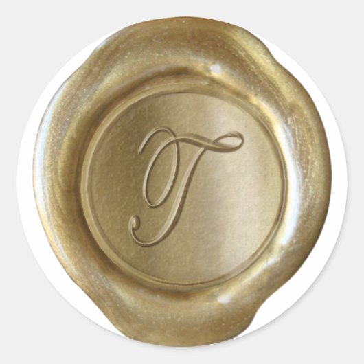 Wax Seal Monogram - Goud - Script T - Ronde Sticker (Voorkant)