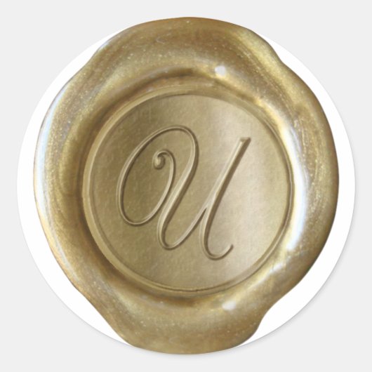 Wax Seal Monogram - Goud - Script U - Ronde Sticker (Voorkant)