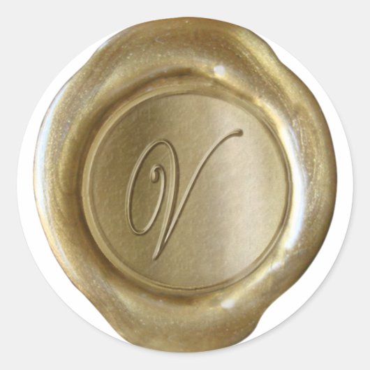Wax Seal Monogram - Goud - Script V - Ronde Sticker (Voorkant)