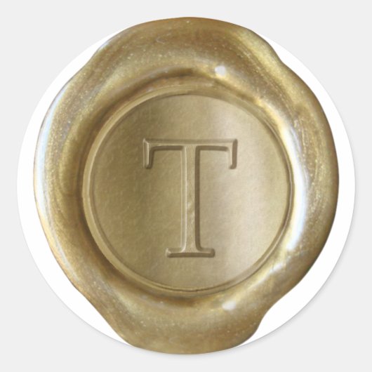 Wax Seal Monogram - Goud - Serif T - Ronde Sticker (Voorkant)