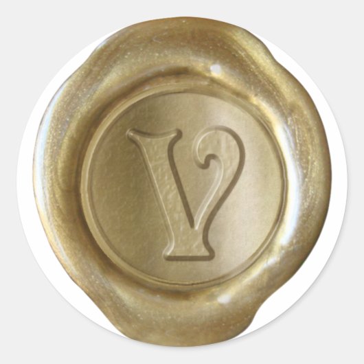 Wax Seal Monogram - Goud - Victoriaans V - Ronde Sticker (Voorkant)