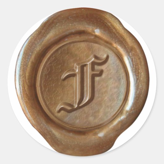 Wax Seal Monogram - Koper - Oude Engelse F - Ronde Sticker (Voorkant)