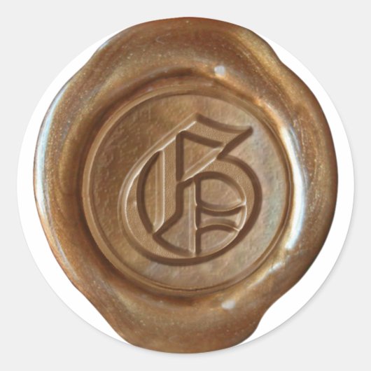 Wax Seal Monogram - Koper - Oude Engelse G - Ronde Sticker (Voorkant)