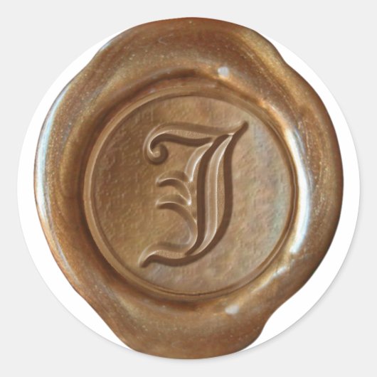 Wax Seal Monogram - Koper - Oude Engelse J - Ronde Sticker (Voorkant)