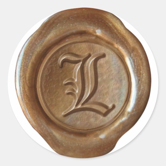 Wax Seal Monogram - Koper - Oude Engelse L - Ronde Sticker (Voorkant)