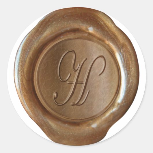 Wax Seal Monogram - Koper - Script H - Ronde Sticker (Voorkant)