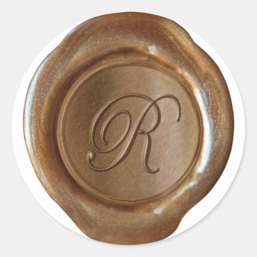 Wax Seal Monogram - Koper - Script R - Ronde Sticker (Voorkant)