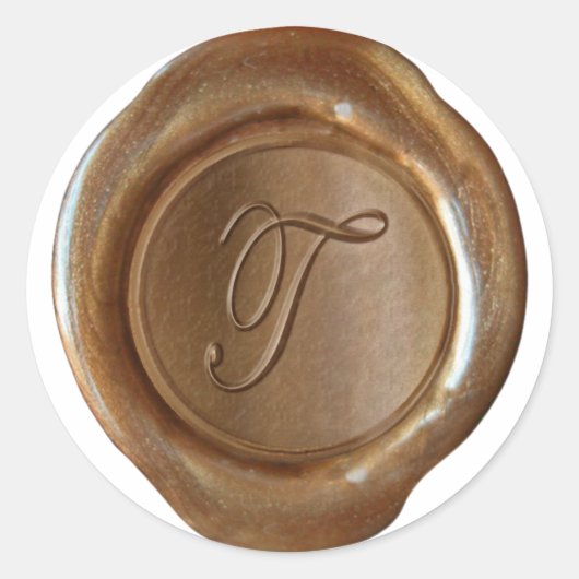 Wax Seal Monogram - Koper - Script T - Ronde Sticker (Voorkant)