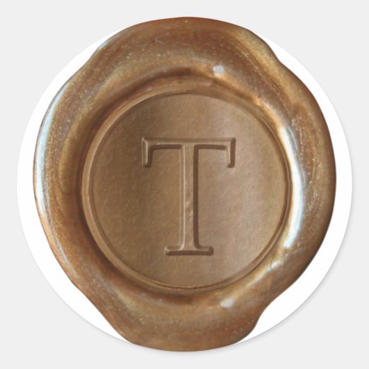 Wax Seal Monogram - Koper - Serif T - Ronde Sticker (Voorkant)