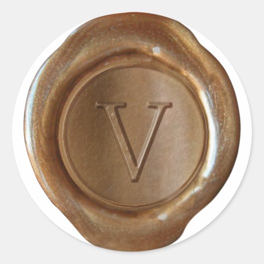 Wax Seal Monogram - Koper - Serif V - Ronde Sticker (Voorkant)