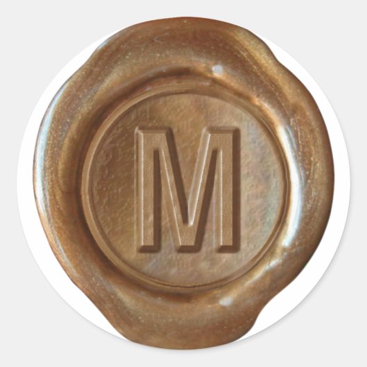 Wax Seal Monogram - Koper - Vet M - Ronde Sticker (Voorkant)