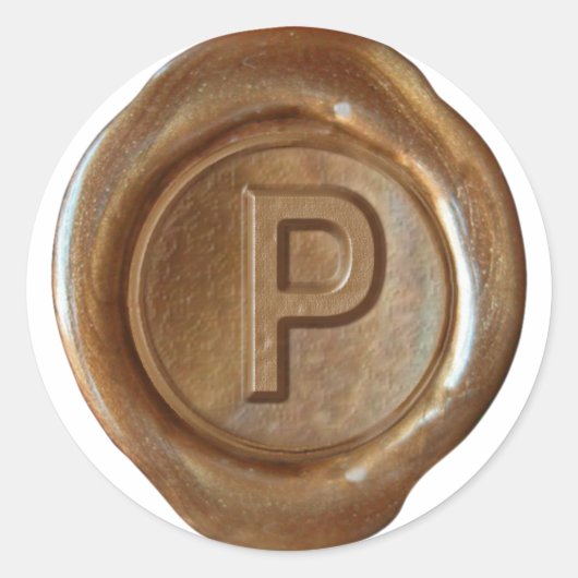 Wax Seal Monogram - Koper - Vet P - Ronde Sticker (Voorkant)