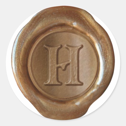 Wax Seal Monogram - Koper - Victoriaans H - Ronde Sticker (Voorkant)