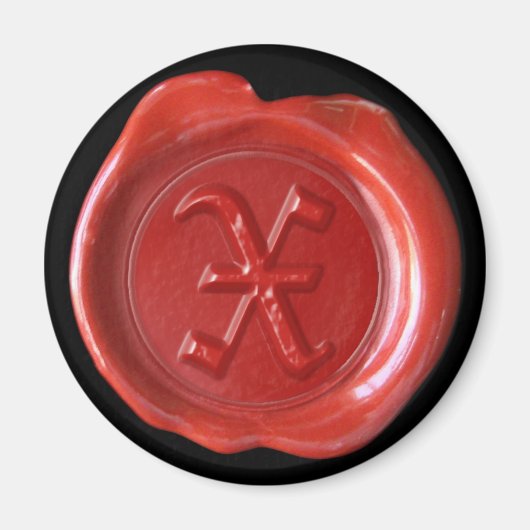 Wax Seal Monogram Magnet - Rood - Oud Engels - (Voorkant)