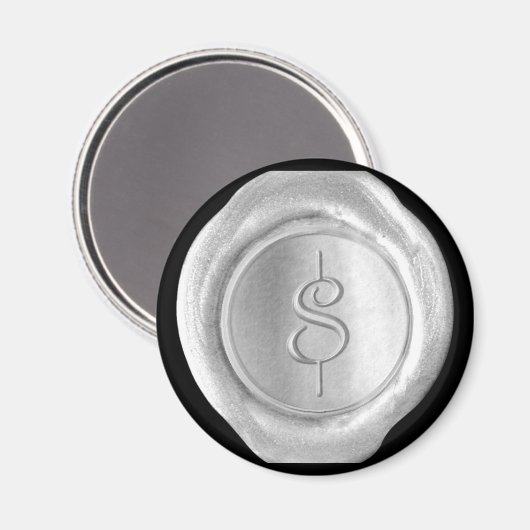 Wax Seal Monogram Magnet - Silver - Script Style - (Voorkant / Achterkant)